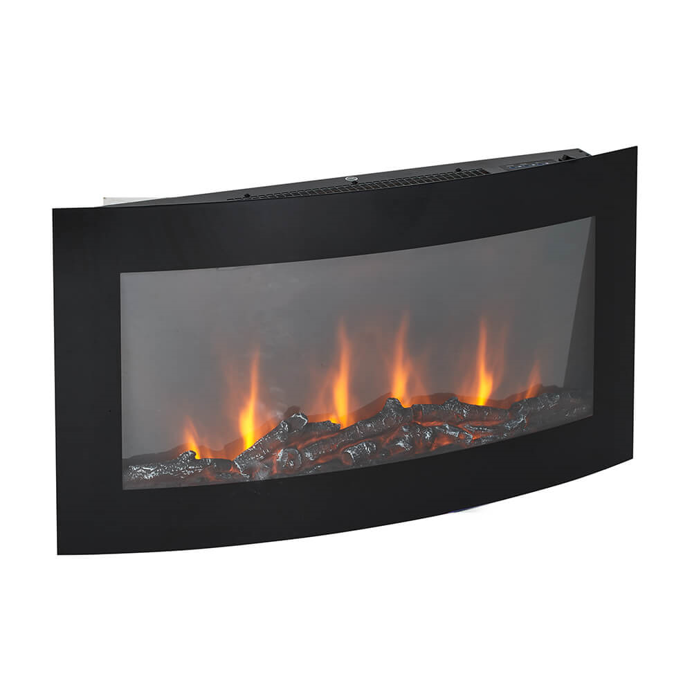 Image of Wall Mounted Curved Log Effect Fireplace - 91cm